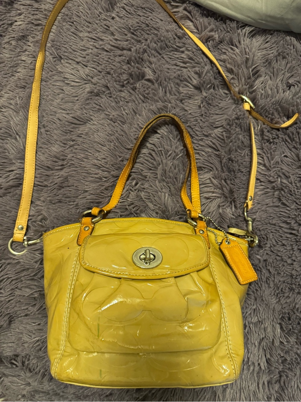Coach Yellow Patent Leather Convertible Satchel 14729 Project bag, some staining